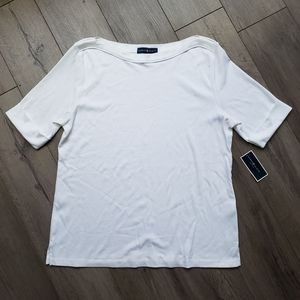 KAREN SCOTT white cotton boat neck top 🤍